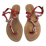 Ralph Lauren Lauren  Red White Braided Flat Sandals Strap Comfort Size 7.5 Womens Photo 0