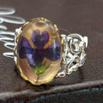 Handmade Purple Floral Pressed Flower Ring Adjustable Silver Band Photo 0