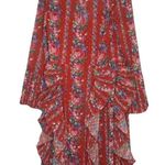Mikael Aghal Pleated Ruffle Floral cocktail spring Georgette Dress formal 450$ Red Size 12 Photo 0