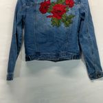 Highway Jeans HIGHWAY JEANS DISTRESSED DENIM JACKET SZ S WITH EMBROIDERED ROSES FRONT/BACK Photo 1