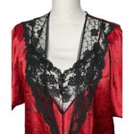 Vintage Body Chic Matching Red Satiny Black Lace Chemise Nightie and Robe Set Size undefined Photo 1