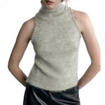 ZARA  Gray Rhinestone Trim High Neck Sweater Top Photo 0