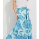 Vineyard Vines Palm Fronds Print Maxi Skirt in Crystal Blue Size 6 Photo 1