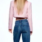 ZARA  Pink Tweed Houndstooth Cropped Blazer Jacket size Small $89 Photo 10