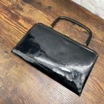 Vintage Black Patent Leather Top Handle Structured Handbag Evening Purse Photo 2
