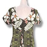Vintage 90s Creations Hawaiian Maxi Dress Green White Hibiscus Dark Floral Size M Photo 6