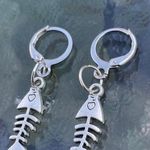 Handmade Silver Y2k Fish Bone Hoop Earrings , Punk Goth Boho Silver Photo 5