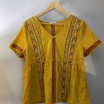 THML  Anthro Short Sleeve Yellow Embroidered Striped Boho Babydoll Top Size Large Photo 2