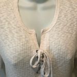 BKE  Off White Lace Up Ribbed SS Casual Stretch Shirt Size XL Fall Fashion Photo 3