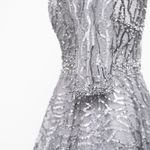 Mac Duggal  -  Silver High Neck Above Elbow Sleeve Embellished A Line Dress Photo 11