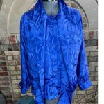 Blouse button up kitten bow satin geometric blue Size XL Photo 2