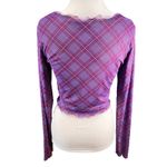 BP Plaid Mesh Lettuce Hem Sheer Long Sleeve Y2K Fairy Grunge Women's Medium‎ Purple Photo 1