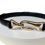 Chico's Chico’s Black Leather Belt with Sculptural Gold Hook Buckle – Size S/M Photo 1