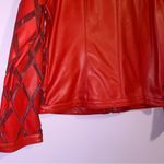 Colleen Lopez HSN S Jacket Red Faux Leather Zipper Blazer Photo 7