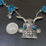 Vintage Kachina Mask Faux Turquoise Southwestern Style Squash Blossom Necklace Photo 8
