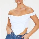 Pretty Little Thing White Corset Mesh Bardot Top Women Size 10 (M) Photo 0