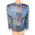 Vintage Pastel Patchwork Floral Blouse XL Cobalt Blue Rayon Top New Eclectic Purple Photo 3