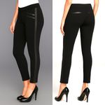 Paige Lucia Black Ponte Pants 29 Leather Trim Tuxedo Skinny Stretch Photo 1