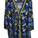 Susan Graver  Weekend Size 2X Button Front Tunic Blouse Floral Blue Kimono Boho Photo 0