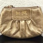 Coach Metallic Gold Leather Horse Carriage Logo Small Coin Purse Wallet Photo 0