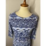 J. McLaughlin  NICOLA Small Blue Geo Print‎ Tiered Catalina Cloth 3/4 Sleeve Dress Photo 5