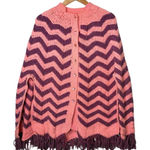 Vintage Pink Purple Chevron Crochet Fringe Cape Poncho Cardigan‎ One Size Size undefined Photo 0