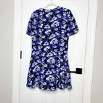 NELL 100%‎ Silk Size 8 Short Sleeve Blue Floral Drop Waist Dress Photo 4
