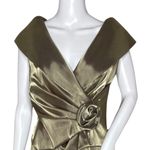 Cachet Dress Womens 4 Gold Satin Gown Rosette Evening Wear Formal Wedding Party Photo 5