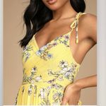Lulus Meadow Flowers Yellow Floral Tie Strap Sleeveless Maxi Dress Size MEDIUM Photo 2