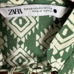 ZARA Oversized Cadie Geometric Print Tiered Pleated Mini Dress Tie XS Green Photo 8