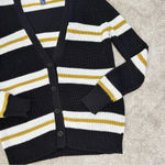 Forever 21 Black & Off-White Yellow Striped Open Front Button Cardigan Sweater Photo 6