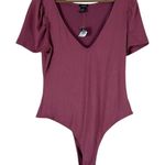 Rue 21 NWT Bodysuit Womens L Mauve Pink Puff Sleeve V Neck Stretch Basic Casual Photo 0