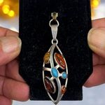 Galmorous Women's Silver Pendant With Multiple Baltic Amber Colored Stones Orange Photo 0