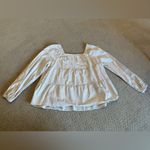 Old Navy  Women Square Neck Longsleeve Cream Top Size Large Tiered Cotton Spring Photo 2