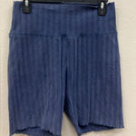 Aerie Offline Striped Blue High-Waisted Lettuce Hem Bike Shorts Large Photo 0