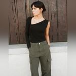 ZARA Cargo Pants High Rise Straight Leg Army Green Pockets Silver Relaxed fit 2 Photo 9