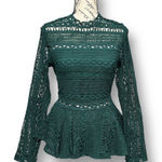 Endless Rose Anthropologie  XS Green Crochet Lace Peplum Blouse Holiday Chic NWT Photo 0