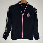 Ralph Lauren  Black Zip Up Jacket Pink Piping Crest Logo Pocket Sporty Preppy Photo 0