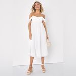 Lulus  Lovely Charisma White Eyelet Embroidered Off-The-Shoulder Dress‎ Photo 1