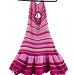 Pink Crochet Halter Mini Dress Open Back Striped Knit Festival Boho Y2K s/m Size M Photo 6
