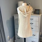Moda  International Beige Hooded Crochet Long Vest Sweater Womens XS Cotton Photo 3