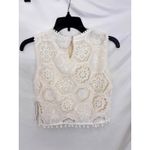 AQUA  Eyelet Crop Top Sleeveless Pom Pom‎ Trim Ivory White XS Photo 3