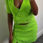 ZARA TEXTURED TWEED WEAVE FITTED Cropped Blazer w/Lapel Collar Green XS NEW Photo 7