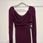 Guess  Maroon Purple Ribbed Knit Long Sleeve Criss Cross Bodycon Sweater Dress S Photo 1