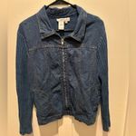 Coldwater Creek  Blue Denim Zip-Up Jacket with Ribbed Knit Sleeves Sz PL Photo 0