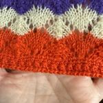 Handmade Vintage Hand Knit Orange, Cream, Purple Mohair Open Knit Cardigan Size Small Photo 5