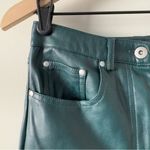 7 For All Mankind Green Faux Leather Pants Pockets zip button retro biker solid Photo 2