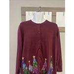 Quacker Factory  Women’s Red Cardigan Sequins Tree Embroidered Long Sleeves Large Photo 1