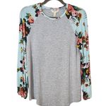 Matilda Jane Gray Raglan Floral Sleeve Tee Size Medium Floral Baseball Tee Photo 0