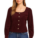 Versona Corduroy Top NWT Small Button Front Crop Puff Shoulder Square Neck Photo 0